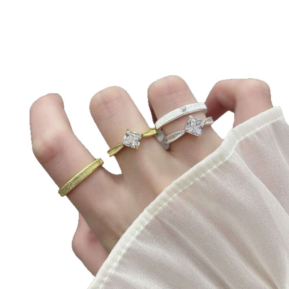 French Vintage Princess Cubic Zirconia for Women Brushed High-end Carved 2025 Spring New Ring e80