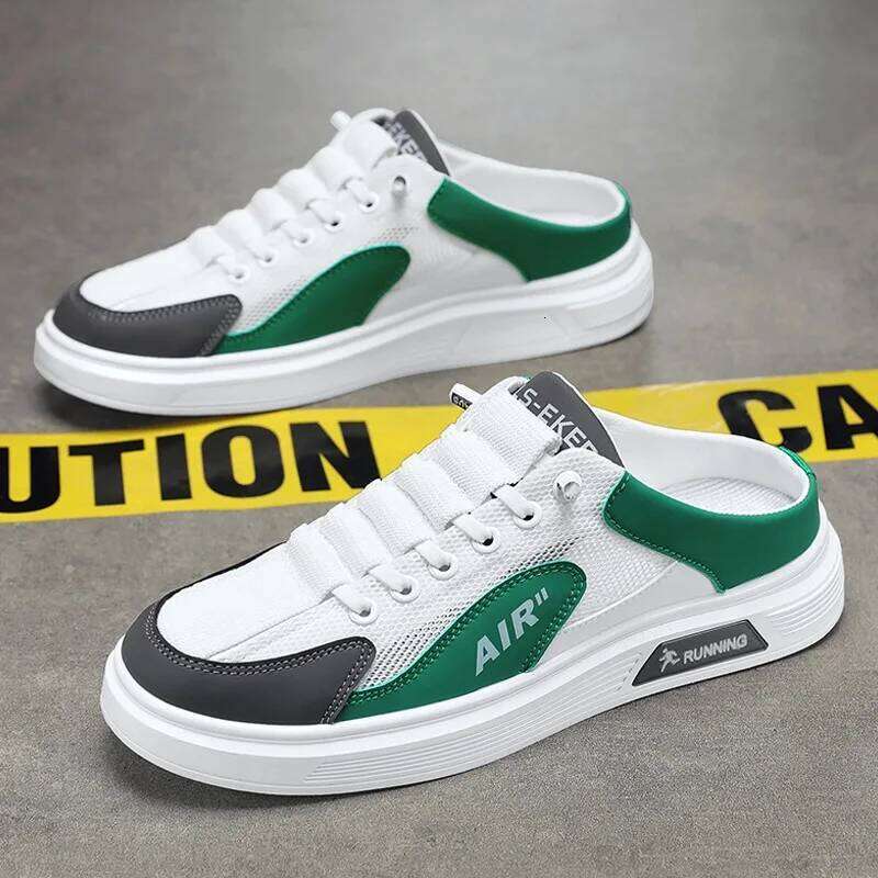 Men's half slippers summer slip-on mesh heelless platform sole bag toe hole trendy casual fashion versatile shoes