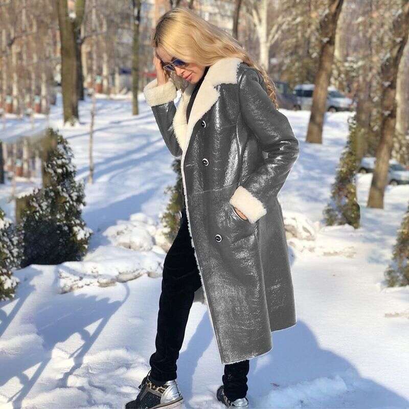 Women's Slim Long Sleeve Rabbit Hair Patchwork Coat