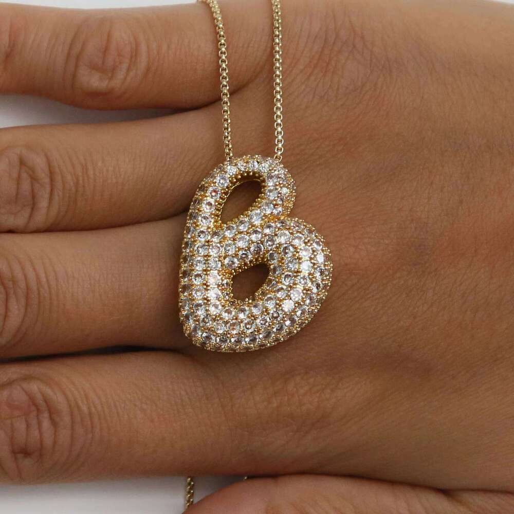 Women's Gold-Plated Fashion Chunky Initial Balloon Letter Copper Pendant Necklace