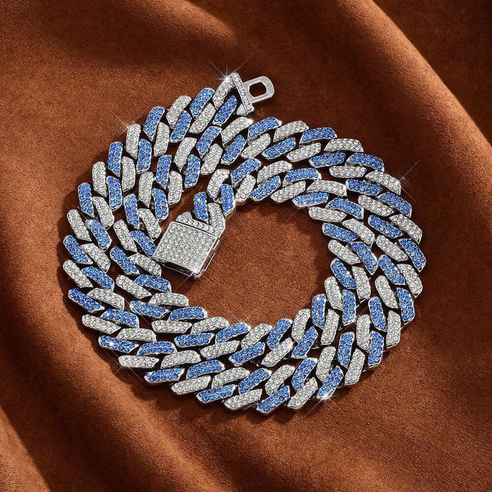 Hot Item Fashionable Light Bold Full Dia Necklace Box Clasp 14mm Bar Cuban Chain