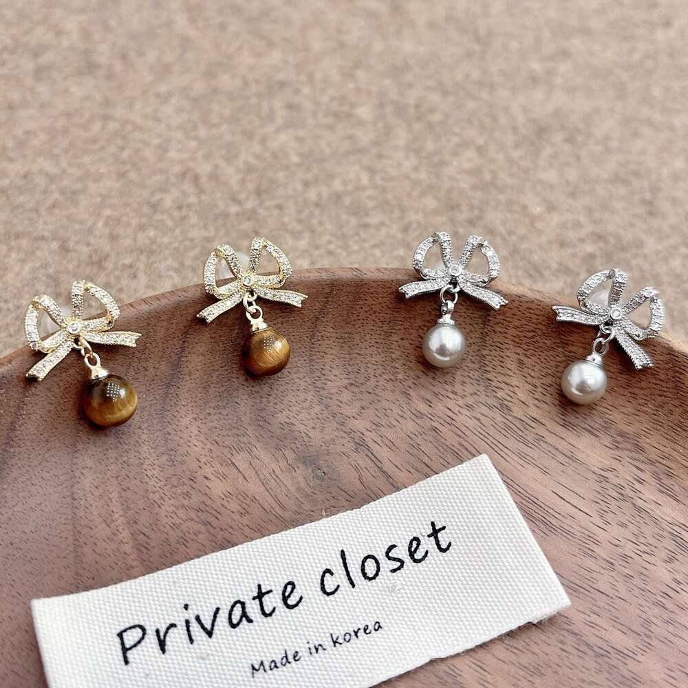 Butterfly Knot Pearl for Women, High-End Feel, 2024 New Versatile Niche Design Tassel Earrings e72