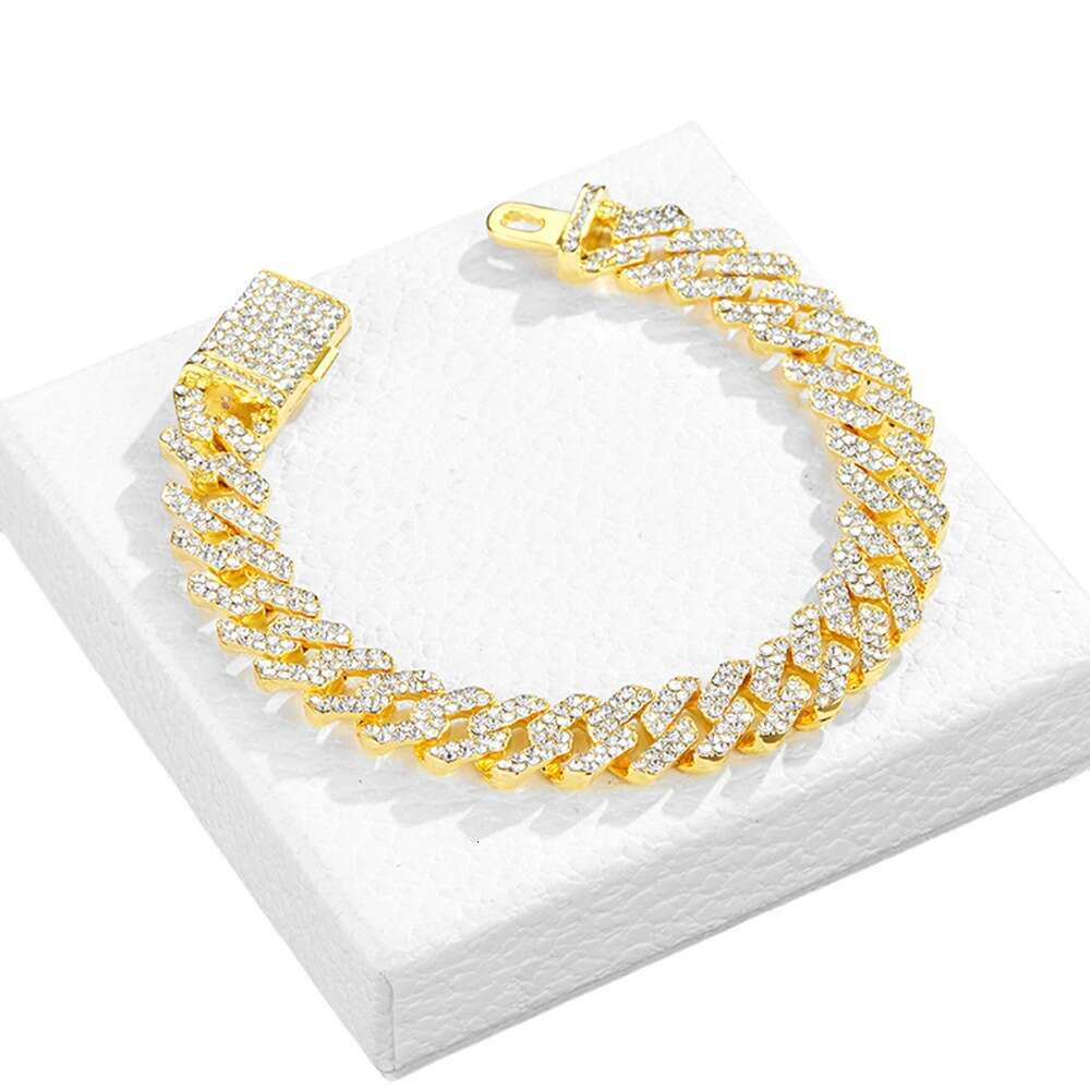 Hip Hop Men's Bar Bold Exaggerated Alloy Rhinestone 12mm Cuban Chain Necklace