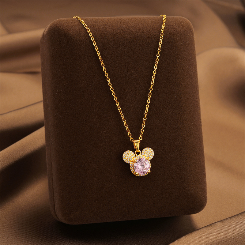 Pendant Steel Necklace For Women Copper Plated With Real Gold Micro Inlaid Zircon Cute Mickey Pendant Niche Design High-end Designer Necklace Feel Acc