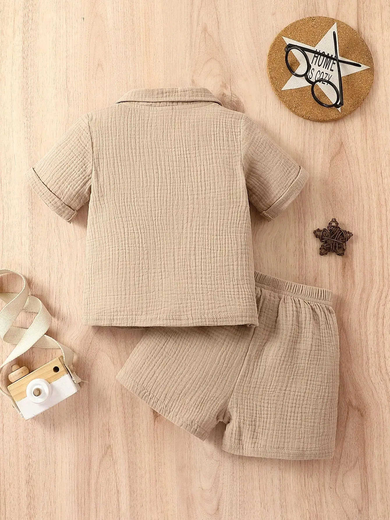 Cotton 2-Piece Summer Baby Boy Khaki Short-Sleeved Shorts Casual Outdoor Everything Simple Comfortable Soft Suit 250729