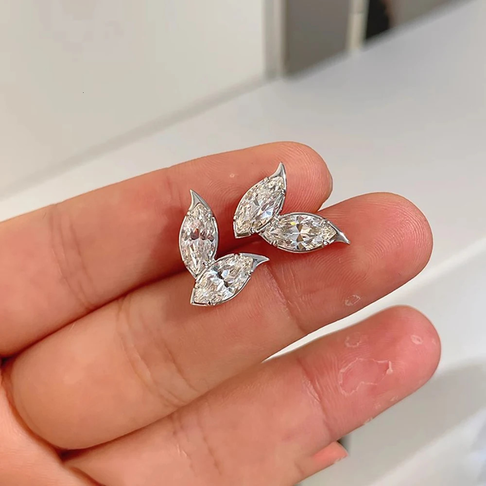 2-Leaves Stud Earrings for Women 4Cttw Marquise Cut Lab Diamond Earring 925 Sterling Silver Ear Studs Fine Jewelry 250722