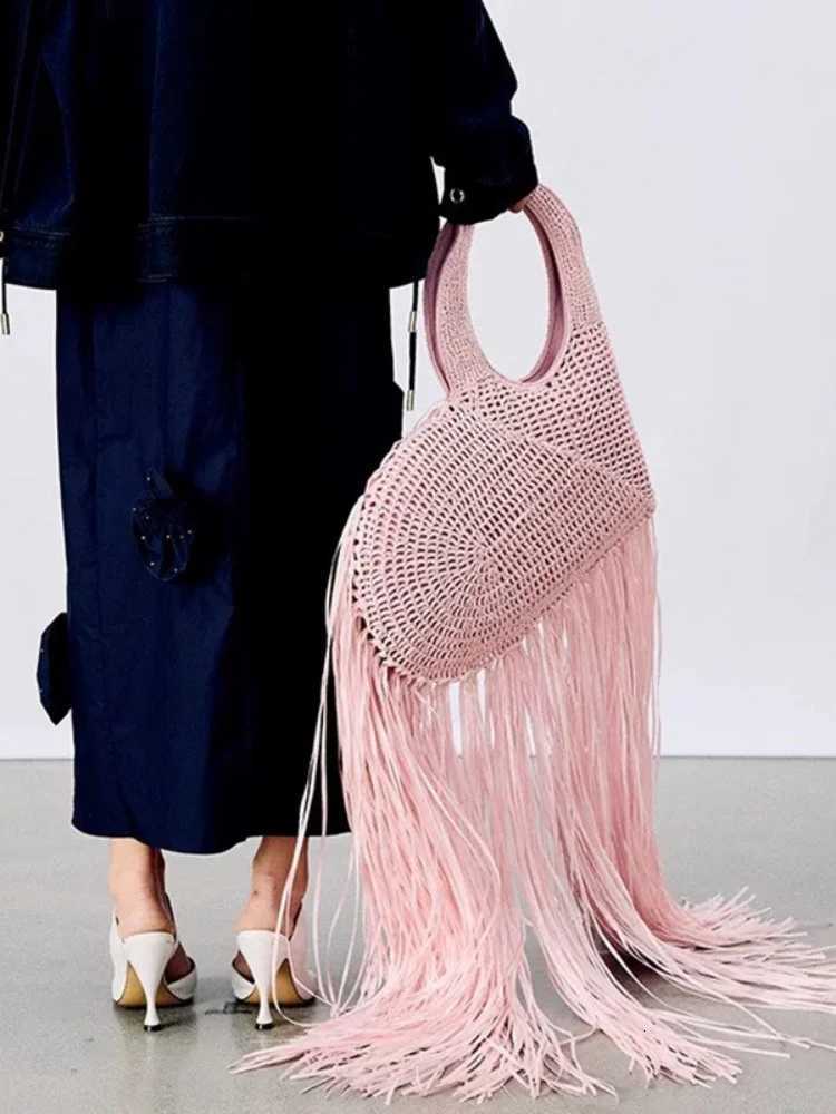 FIRMRANCH Handmade Knitted Long Tassel Handbag For Women With Personality Trend Sweet Love Shape Single Shoulder Armpit Bag Pink Y250729