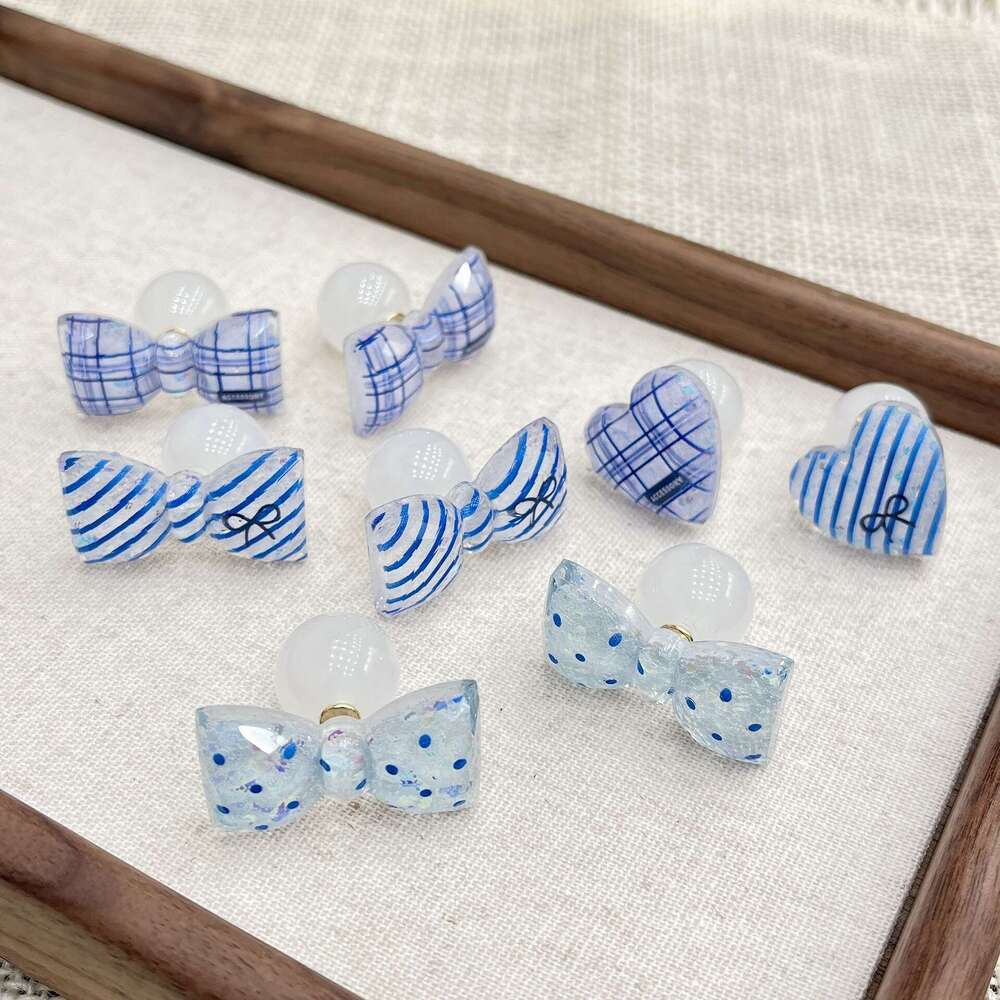 TikTok Butterfly Korean Style Navy Blue Diagonal Fresh 2025 Spring Summer New Stud Earrings 355
