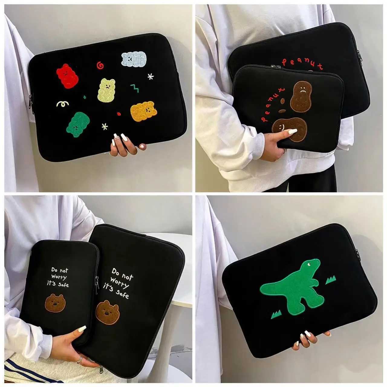 11 13.3 13.6 14 Inch Cute Embroidery Laptop Sleeve Bag Cover for Book Air HP Asus Dell iPad Pro 10.5 10.9 Notebook Pouch y250730