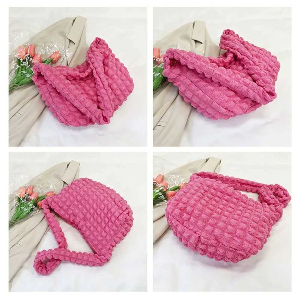 Pleated Cloud Bubble Shoulder Bag Solid Color Korean Style Tote Bag Crossbody Bag Large Capacity Plaid Crossbody Bag Women Y250729