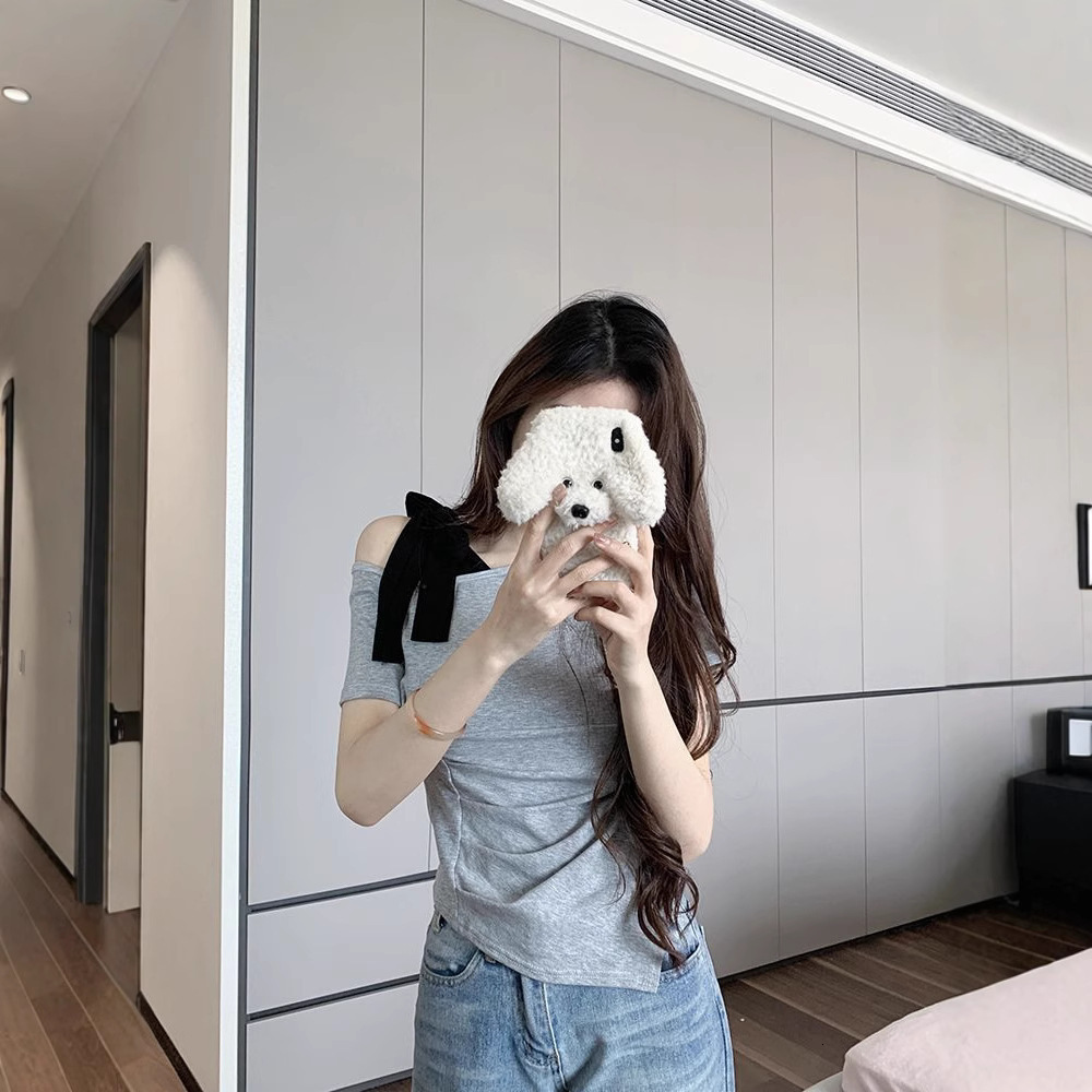 2025 pure desire style asymmetrical collar off shoulder short sleeved women's T-shirt summer new sweet girl slim irregular basic shirt top new de