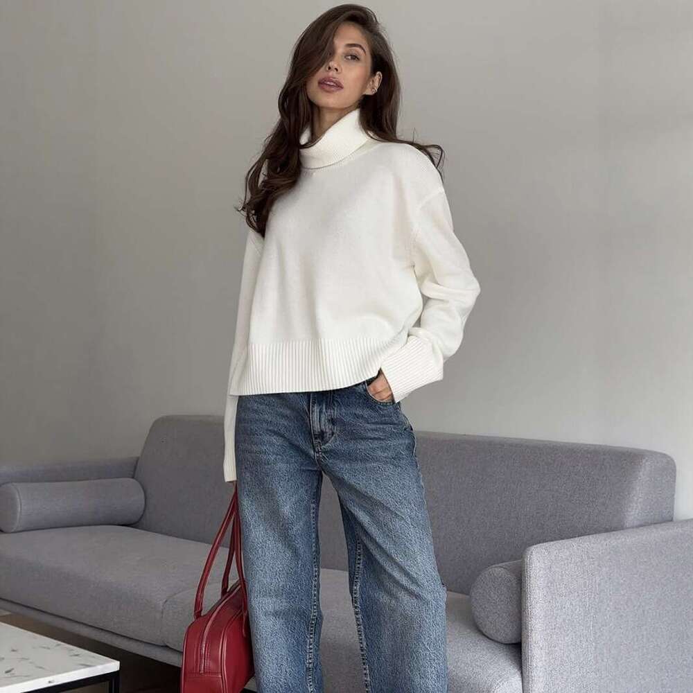 Autumn Winter Solid Color Short High Neck Sweater Women Loose Casual Knitted New Thick Versatile Top B5