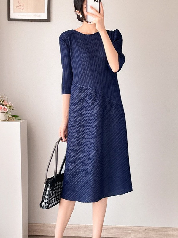 XX1907 French style dress mid-length loose thin large size pleated skirt