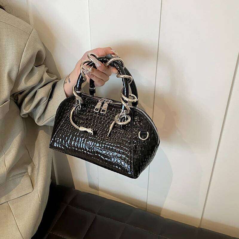 MOODS Designer Bags For Women Crocodile Pattern Top-handle Shell Bag With Snake Hardware Wild Shoulder Crossbody Handbags