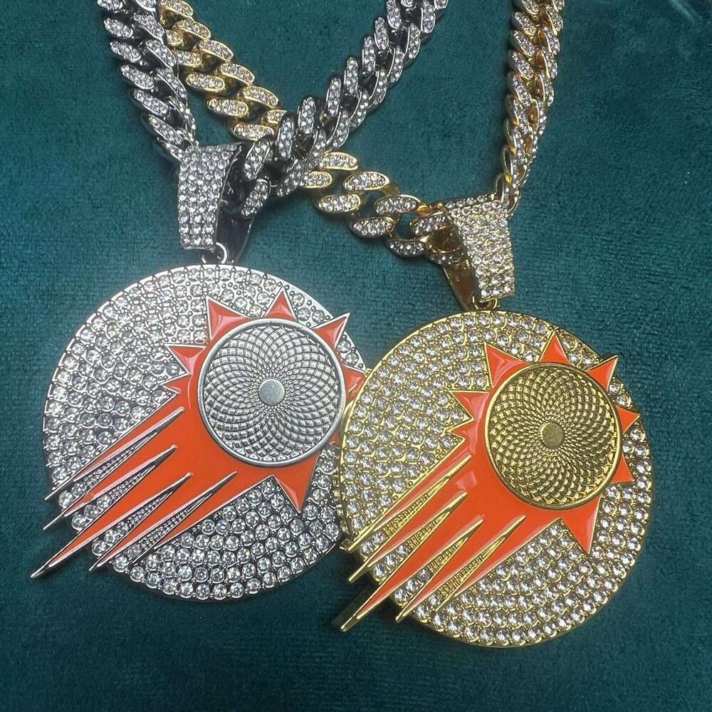 Full Dia Oil Drop Round Pendant Fashion Creative Alloy Cuban Chain Hip Hop Trendy Jewelry Necklace