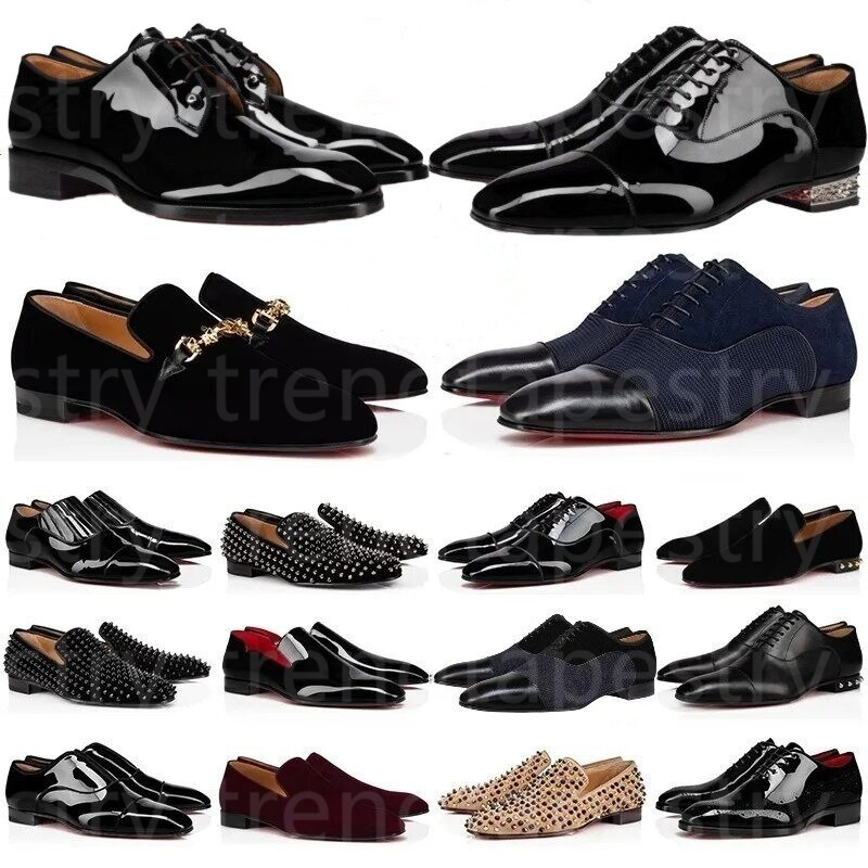 Mens Dress Shoes Luxury Designer Suede Loafers Sneakers Patent Leather Studded Slippers Mens Business Party Wedding Platoon Shoes