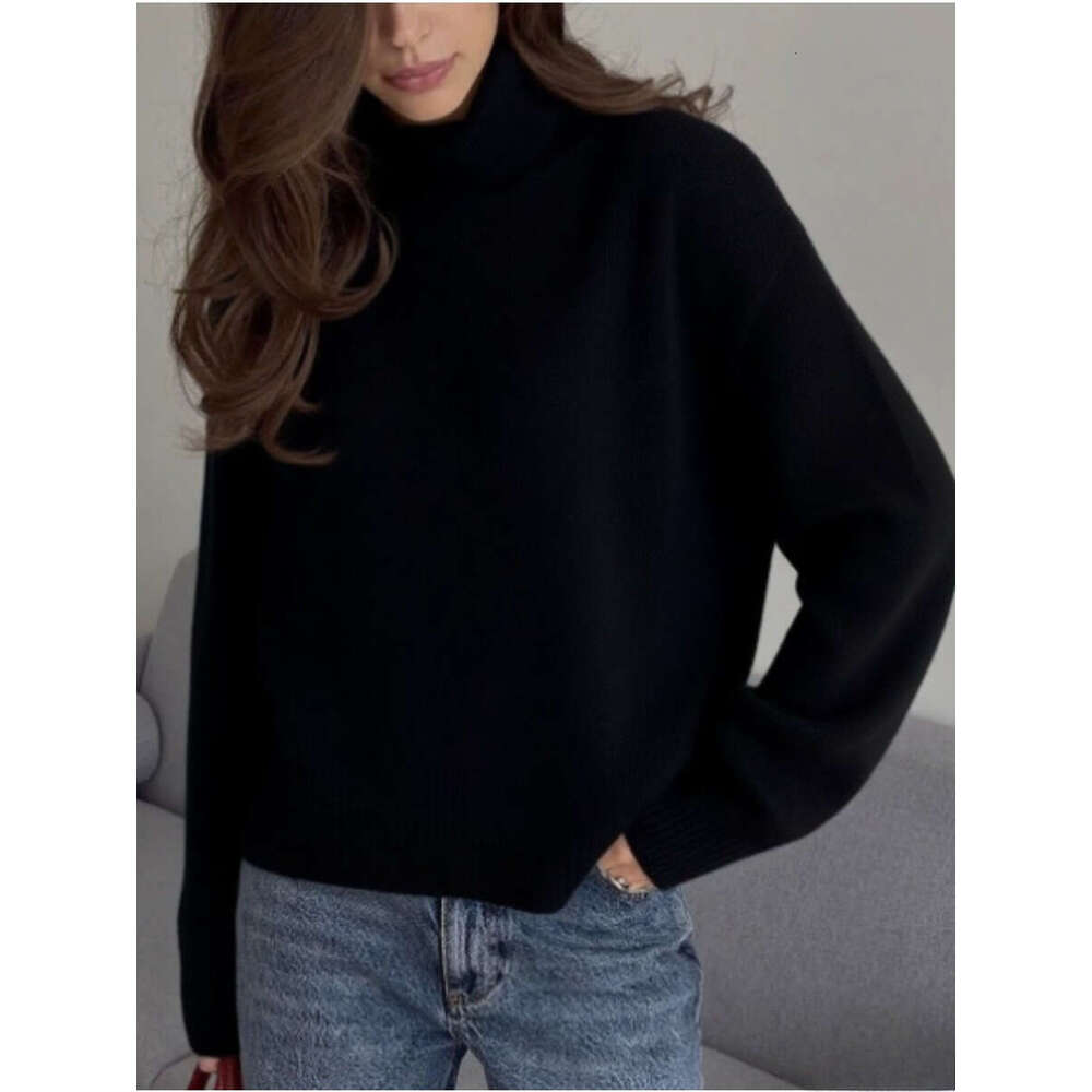 Autumn Winter Solid Color Short High Neck Sweater Women Loose Casual Knitted New Thick Versatile Top B5