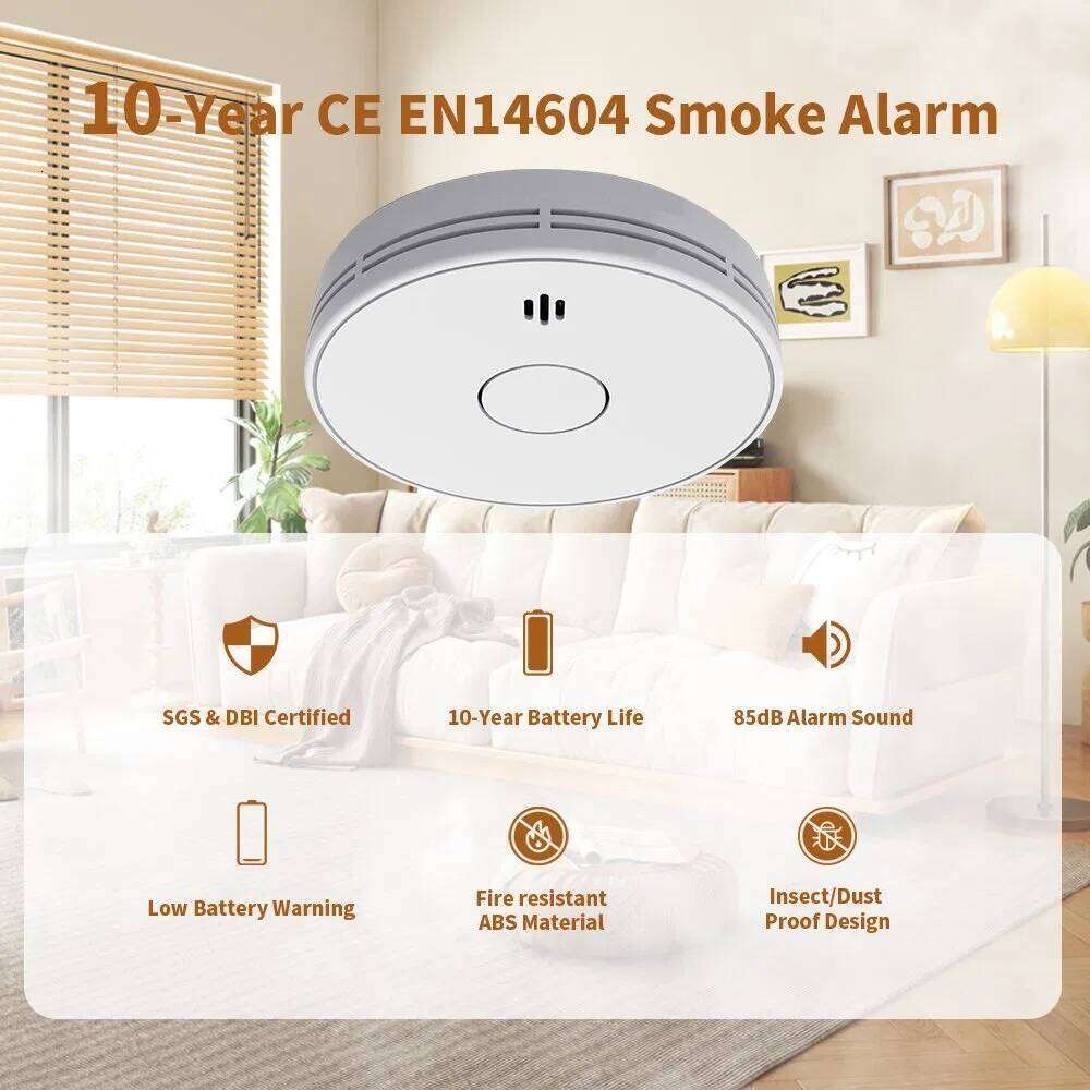 Wireless Interlinked Smoke Alarm Interlinked Alarm Detector, 10-Year Sealed Battery, CE En 14604 Certified, Wireless Interconnected Alarm VS02F