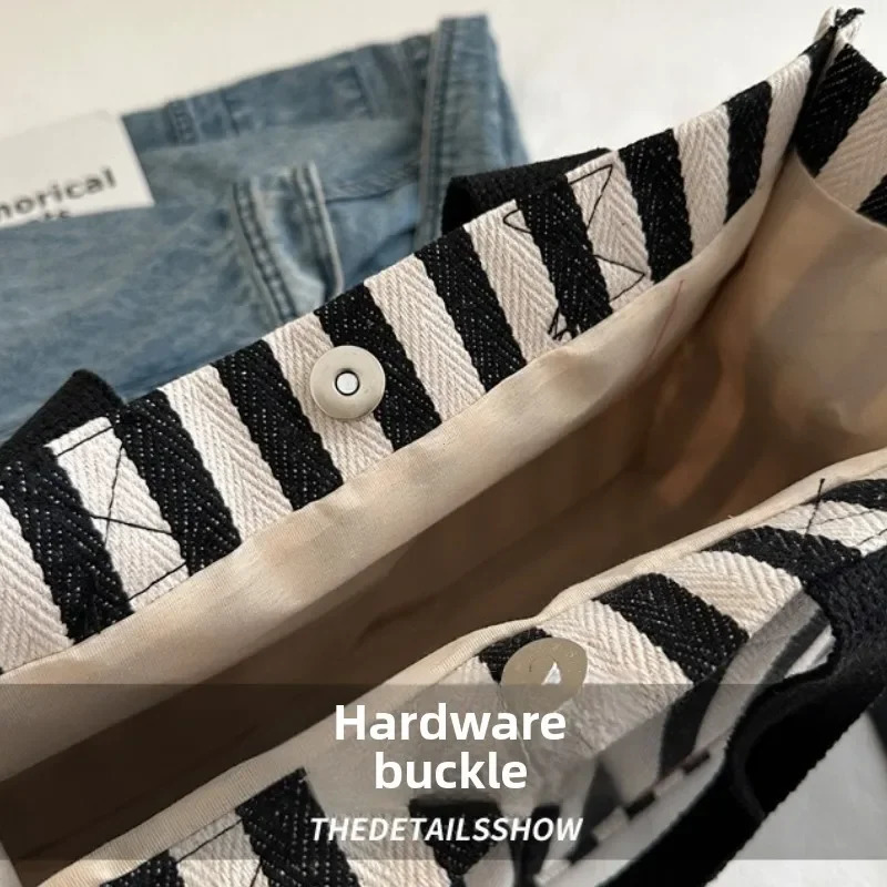 Ladies handbags largecapacity singleshoulder bags striped canvas commuting and travel shopping 250725