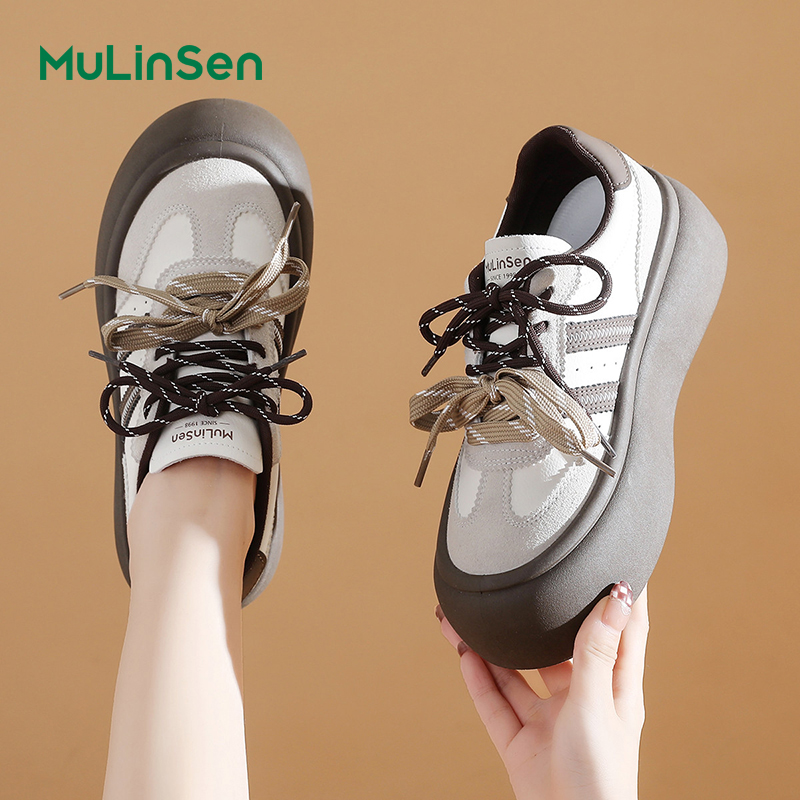 Mulinsen Dexun shoes women's shoes 2025 new four seasons thick bottom platform cake versatile sports leisure breathable big head sneakers