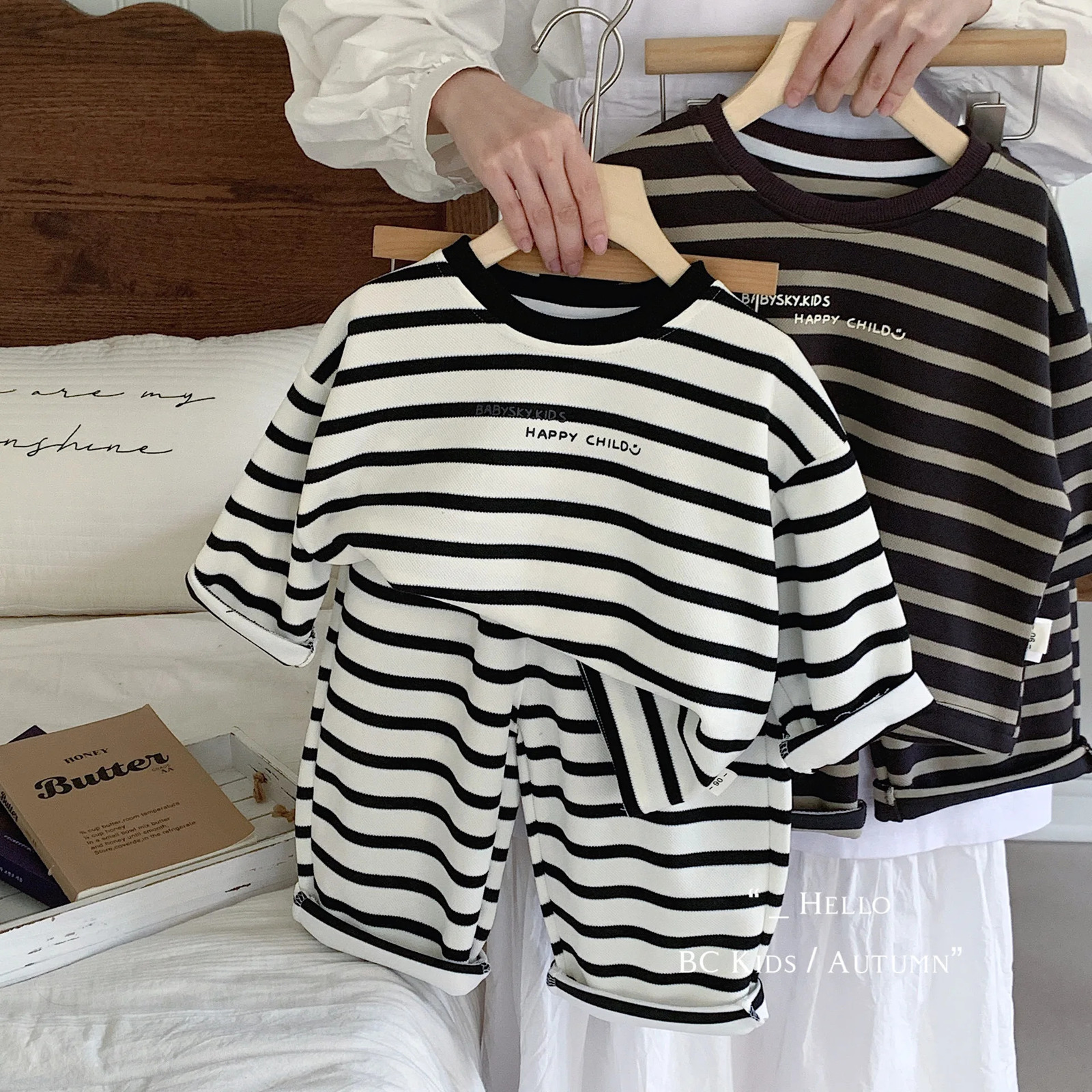 Autumn Baby Boys Two-piece Suit Letter Printed T-shirtElastic Waist Pant Kids Baby Boys Sets Striped Long Sleeves Baby Boys Set 250729