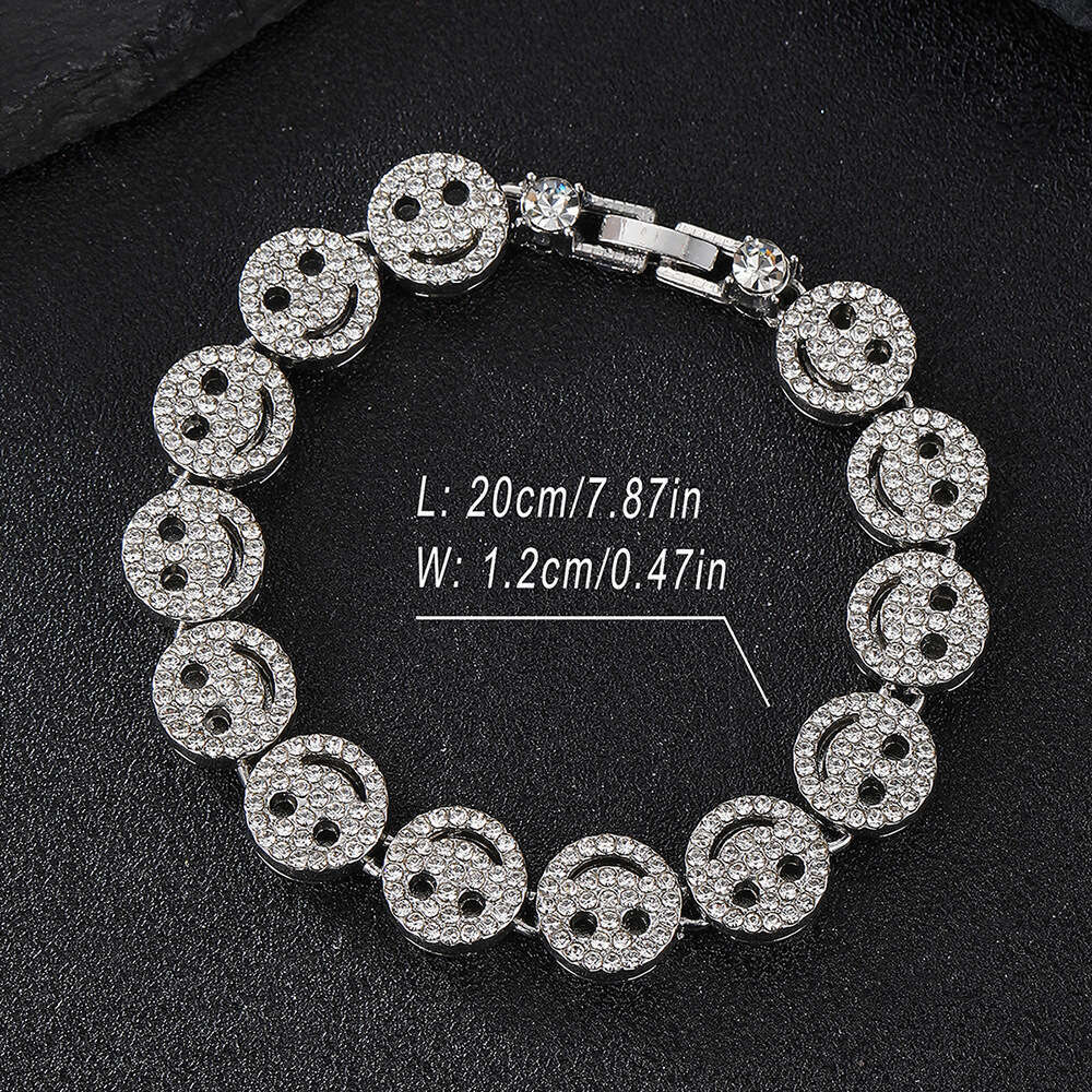 Full Dia Smiley Face Bracelet Hip Hop Creative Personality Necklace Cuban Chain for Men