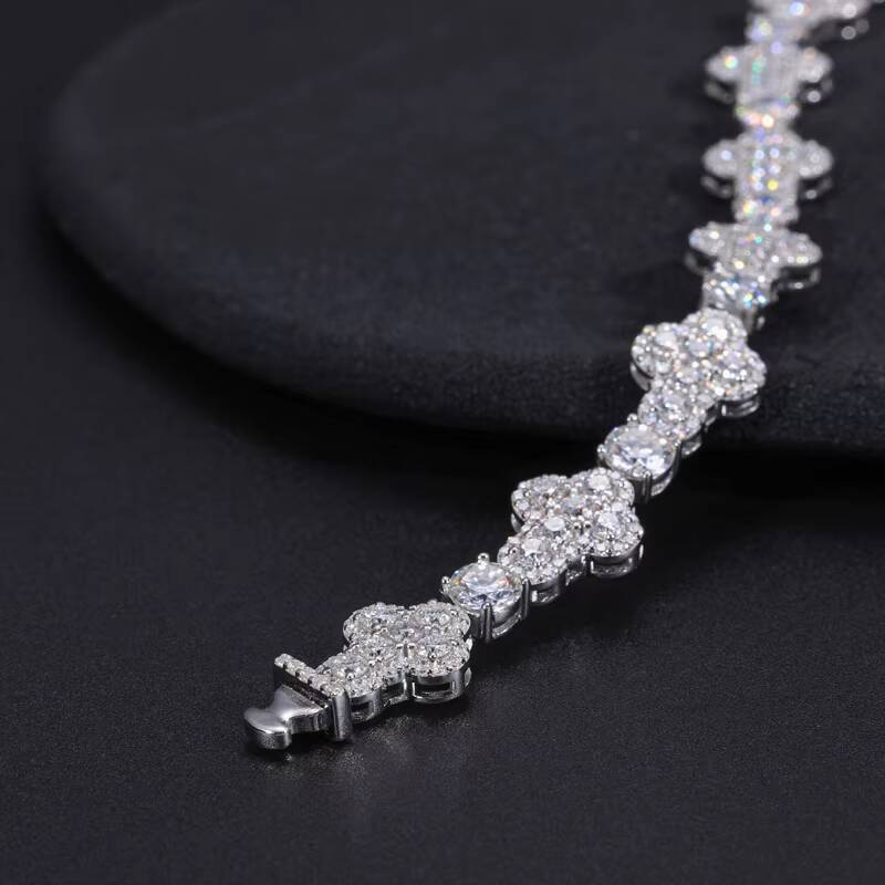 New Arrival Hip Hop Jewelry White Gold 10mm 925 Sterling Silver Vvs Moissanite Diamond Iced Out Cross Link Bracelet