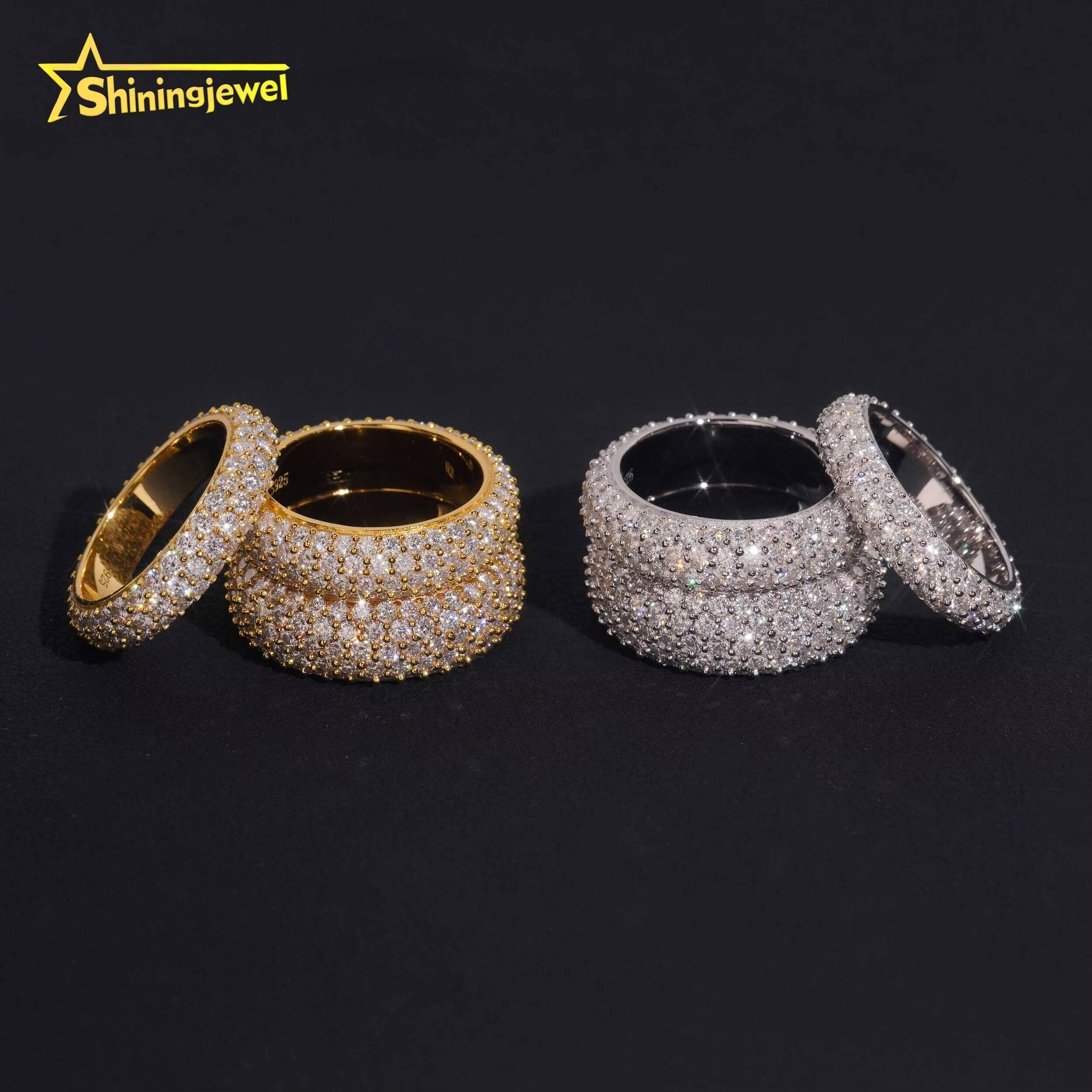 Fully Iced Out 3 to 5 Rows Moissanite Rings Men Women Hip Hop Jewelry Custom Moissanite Ring Engagement Wedding Daily Wear