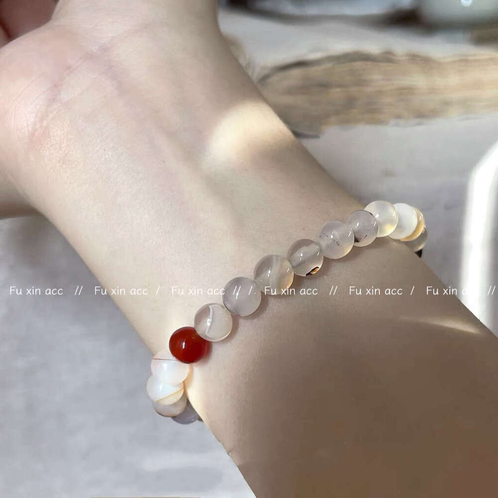 New Chinese Natural Agate for Women Red and White Grass Flower High-end Elegant Bracelet Minimalist Style Simple Versatile Jewelry bc4