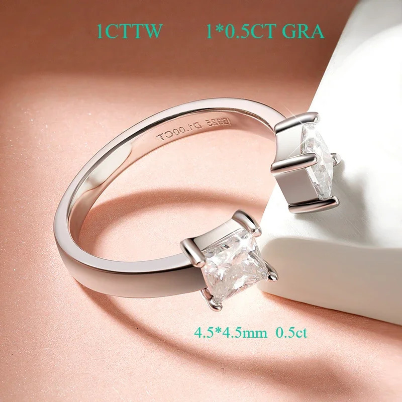 Smyoue 1CTTW 4.5mm Princess Cut GRA Certified Rings for Women Adjustable 100% 925 Sterling Silver Wedding Party Band 250722