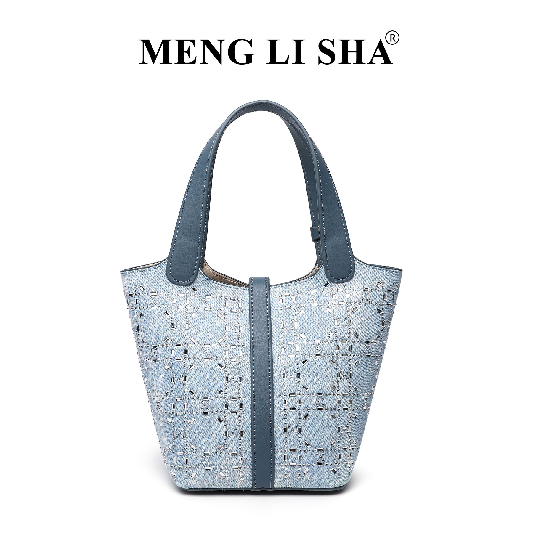2025 New Niche Fashion Denim Diamond-Embellished Handheld Basket for Women Simple Versatile Shoulder Crossbody Bucket Bag ddmymoon