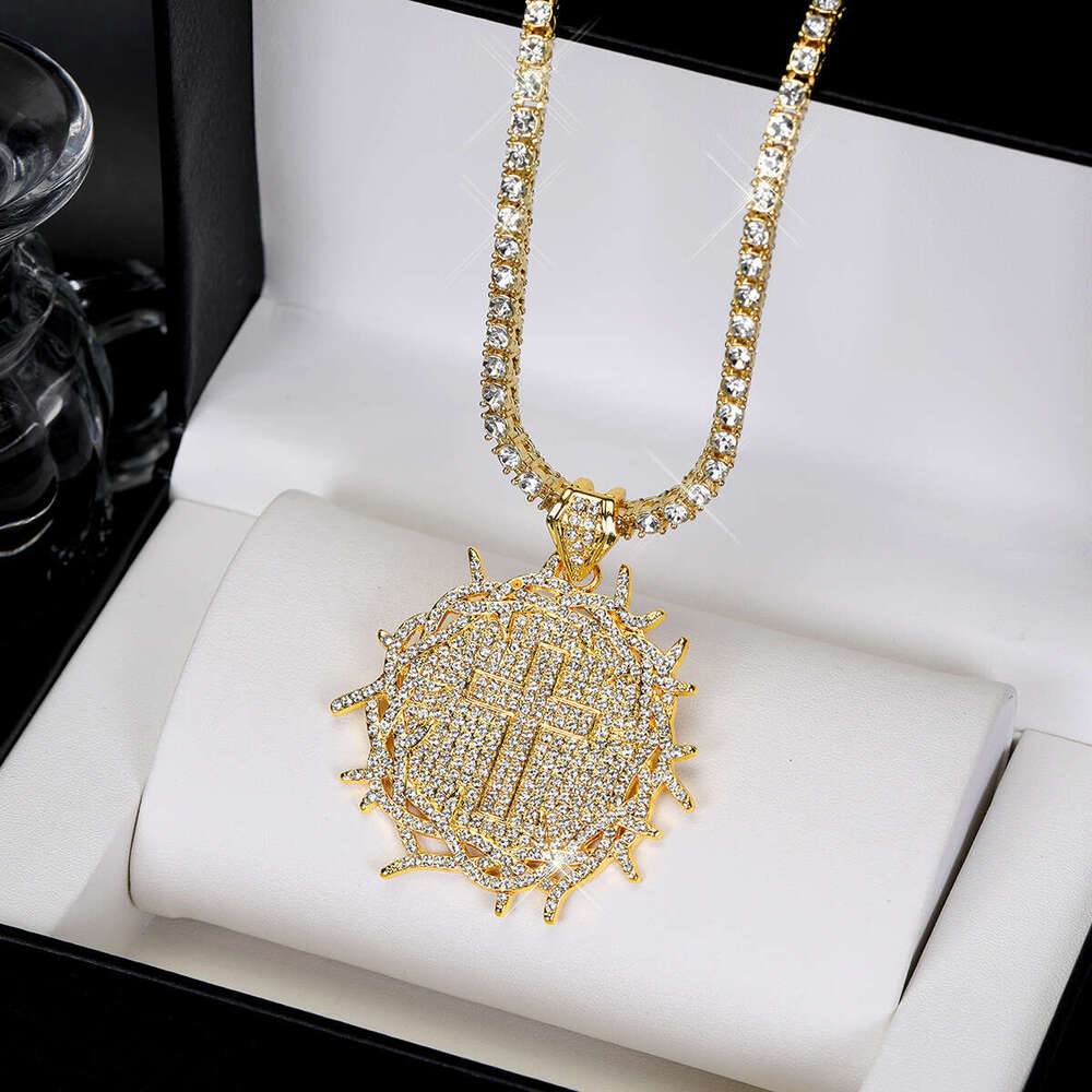 New Full Dia Thorn Round Pendant Fashion Creative Trend Street Hip-Hop Braided Chain Necklace