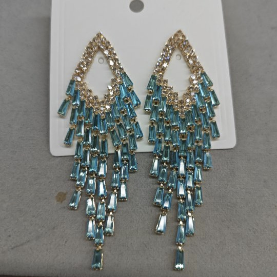 Sier Needle Zircon Rhombus Rectangle Tassel Earrings Fashion Versatile Elegant Studs Exquisite Light High-end Feel Ear Jewelry