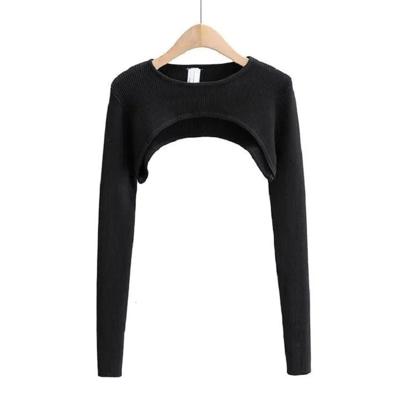 Y2K Aesthetic Clothes Oneck Black White Sexy Harajuku Knitted Tshirt Women Long Sleeve Crop Top Spring Autumn 250729