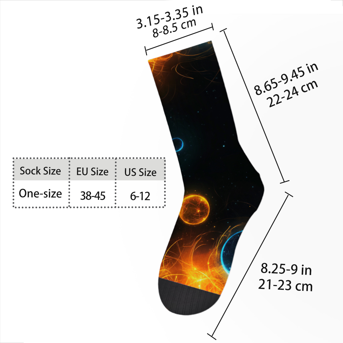 Space Themed Glowing Circles Print Blend Unisex Tube Designer Socks C101