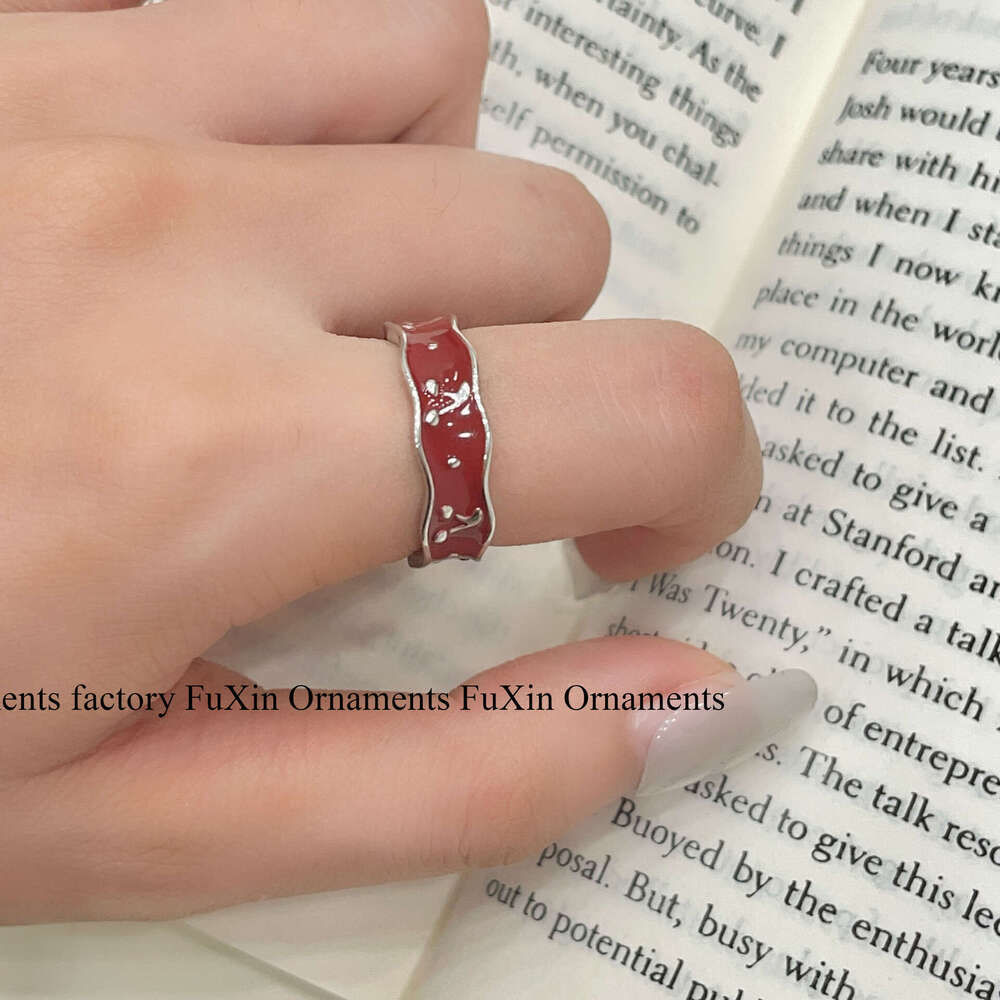 Red Oil Drop Flower Cherry Unique Niche Design Elegant Versatile Simple Whitening Ring 981