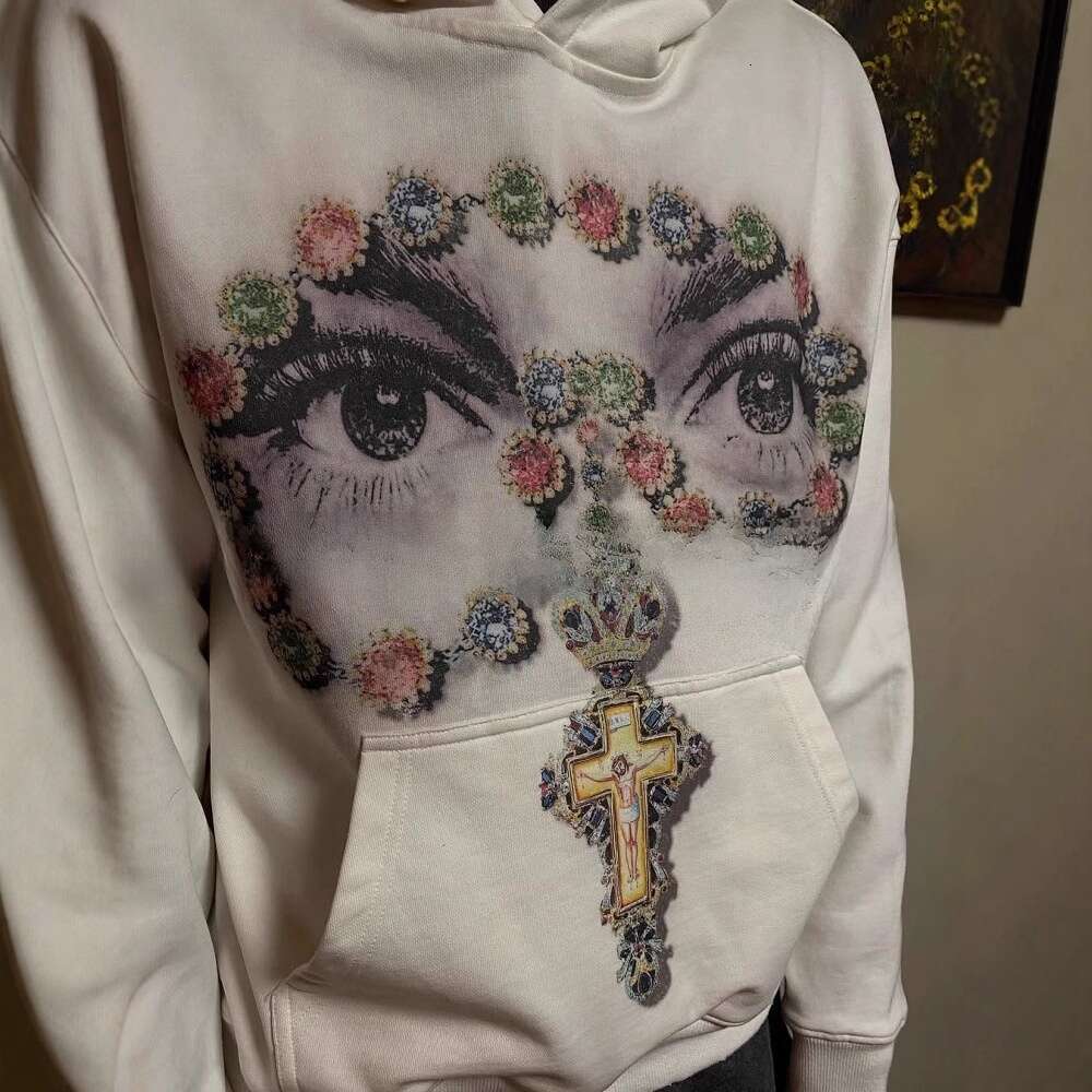 Fashion Summer American Style Washed Personality Pattern Long Sleeve Hooded Sweatshirt Trendy High-End Feel Jacket For Men