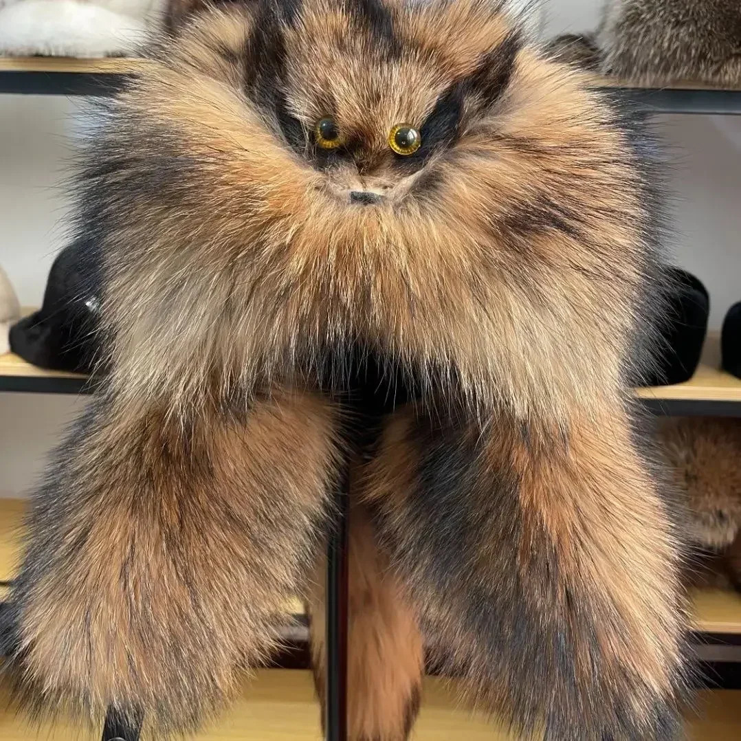 Halloween Outdoor Hat Fur 100% Raccoon Fox Skin Russian Hats Pilot Bombers Full Fur Mens Hat Ushanka Winter Ear Guard Hat 250724