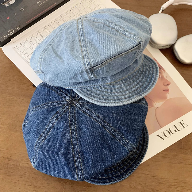 Japanese Retro Denim Cloud Berets Cap for Women Spring and Summer Casual Versatile Simple Literary Style Octagonal sboy Hat 250729