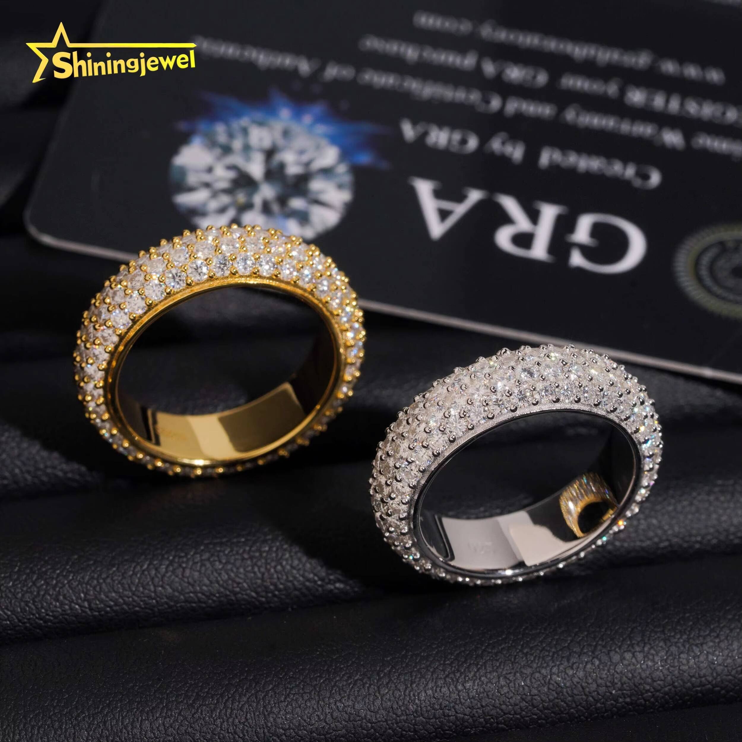 OEM ODM Jewelry Ring Moissanite Stones Bling Women Men Eternity Round Wedding Bands Ring Custom Engraving Service Available