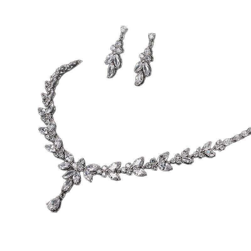 Exquisite and Simple Micro Pave Zircon Earrings Necklace Creative Water Drop Shaped Jewelry Set