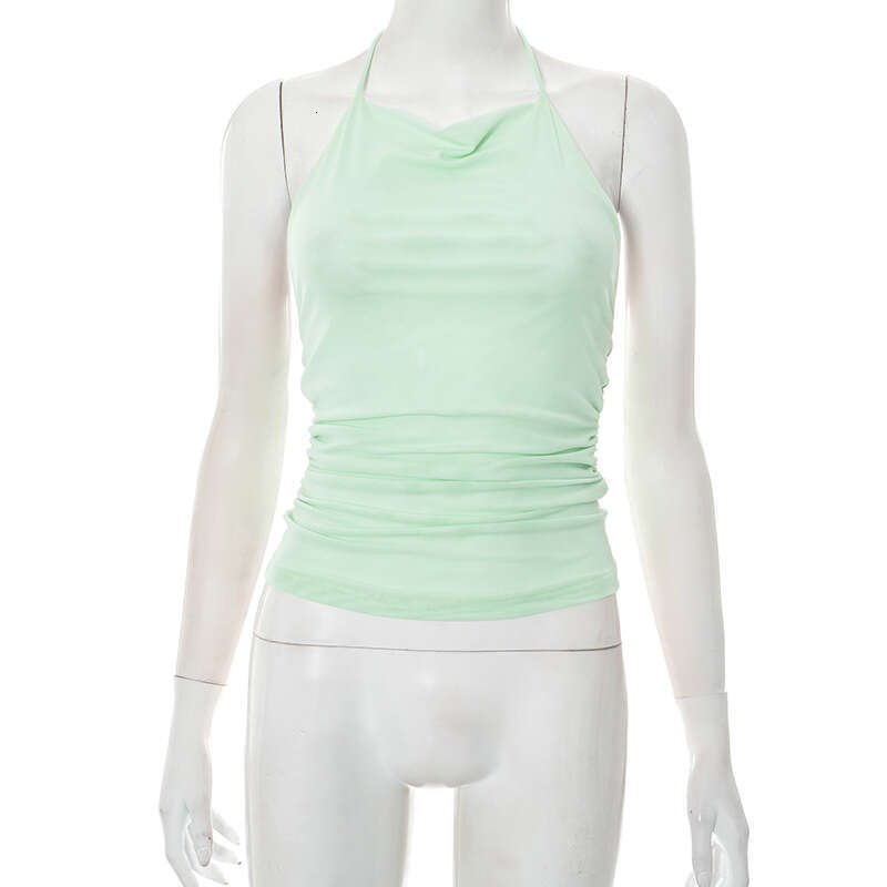 Ytp700 Women's Spring Summer New Solid Color Sexy Backless Mesh Halter Top B5