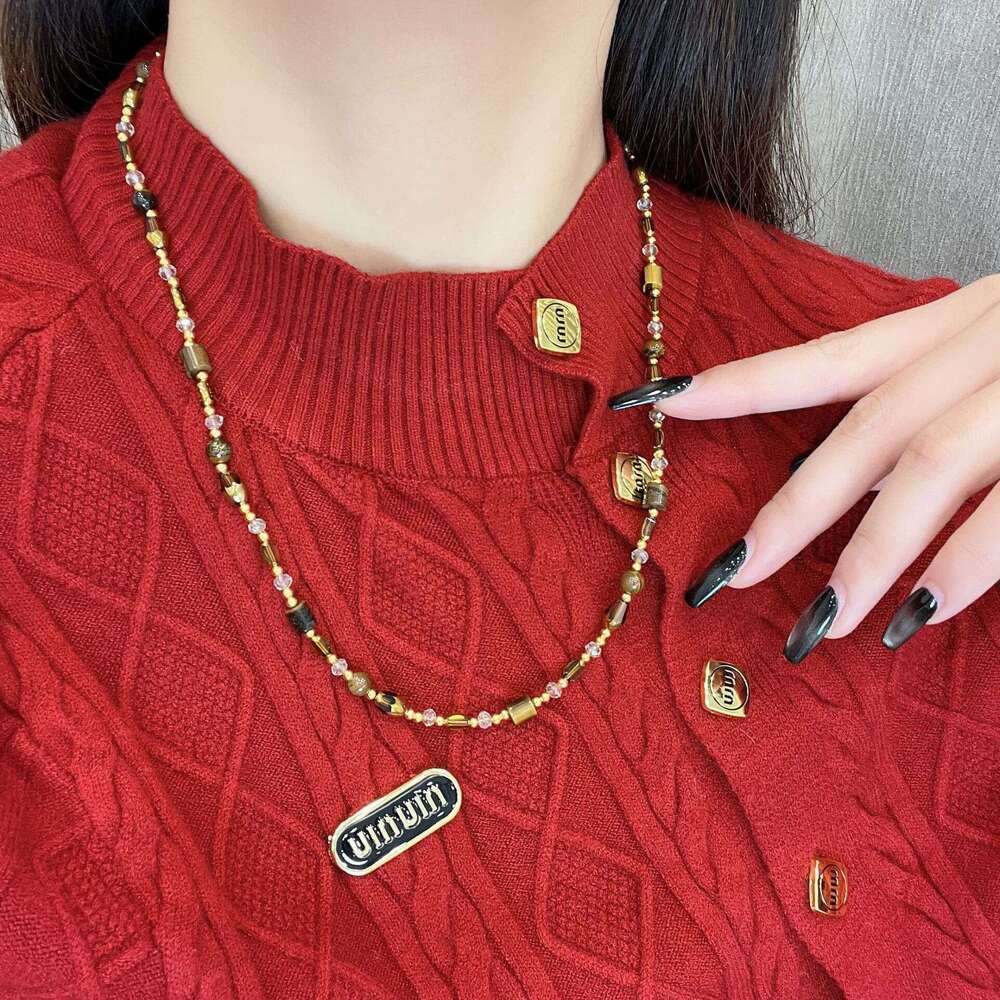 Natural Tiger Eye Stone Melad Style Autumn Winter Long Sweater Chain for Women High-end 2024 New Light Niche Necklace 14b