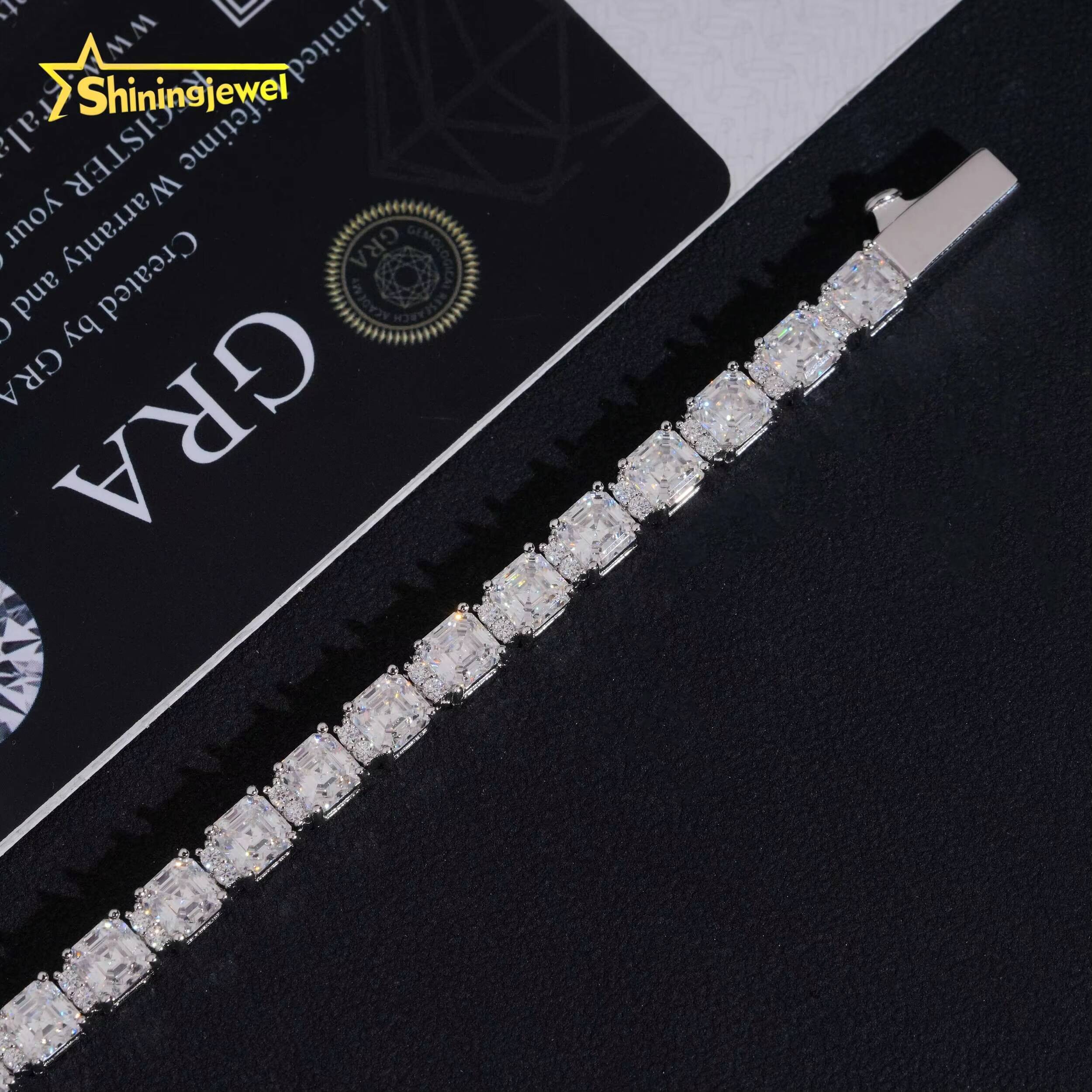 New Design 925 Silver VVS Moissanite Tennis Bracelet Women Fine Jewelry Asscher Cut Moissanite Bracelet Pass Diamond Tester
