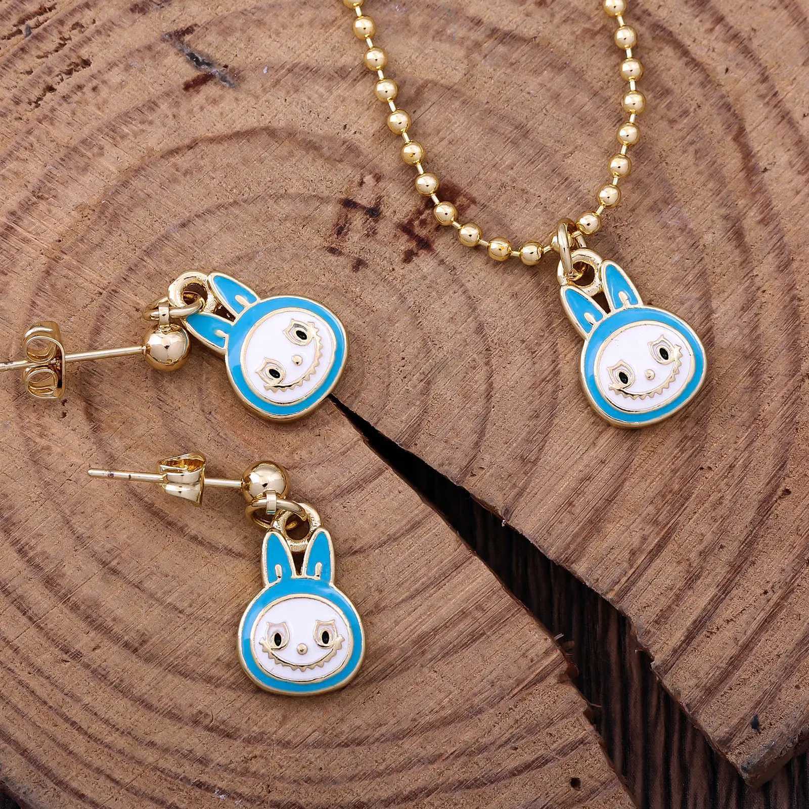 anime Forest Elf Necklace Earrings Wens Two-piece Set Cute Rabbit Fun Forest Guardian DIY Pendant Jewelry Accessories Gift Y250730