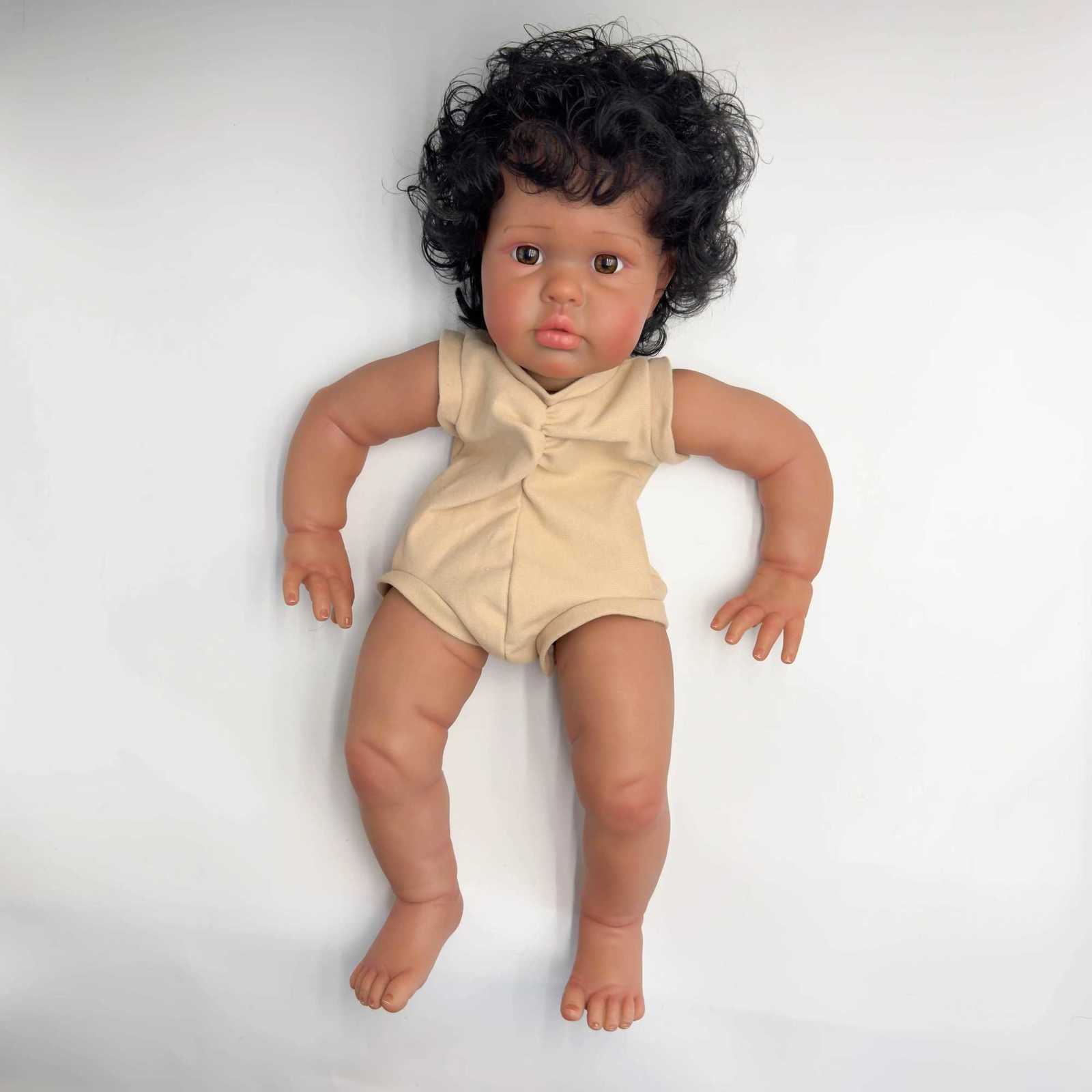 24-inch NPK Ellie Lifelike Unfinished Reborn Doll kit painted Doll kit Doll parts with Curly Black hair XJ250730