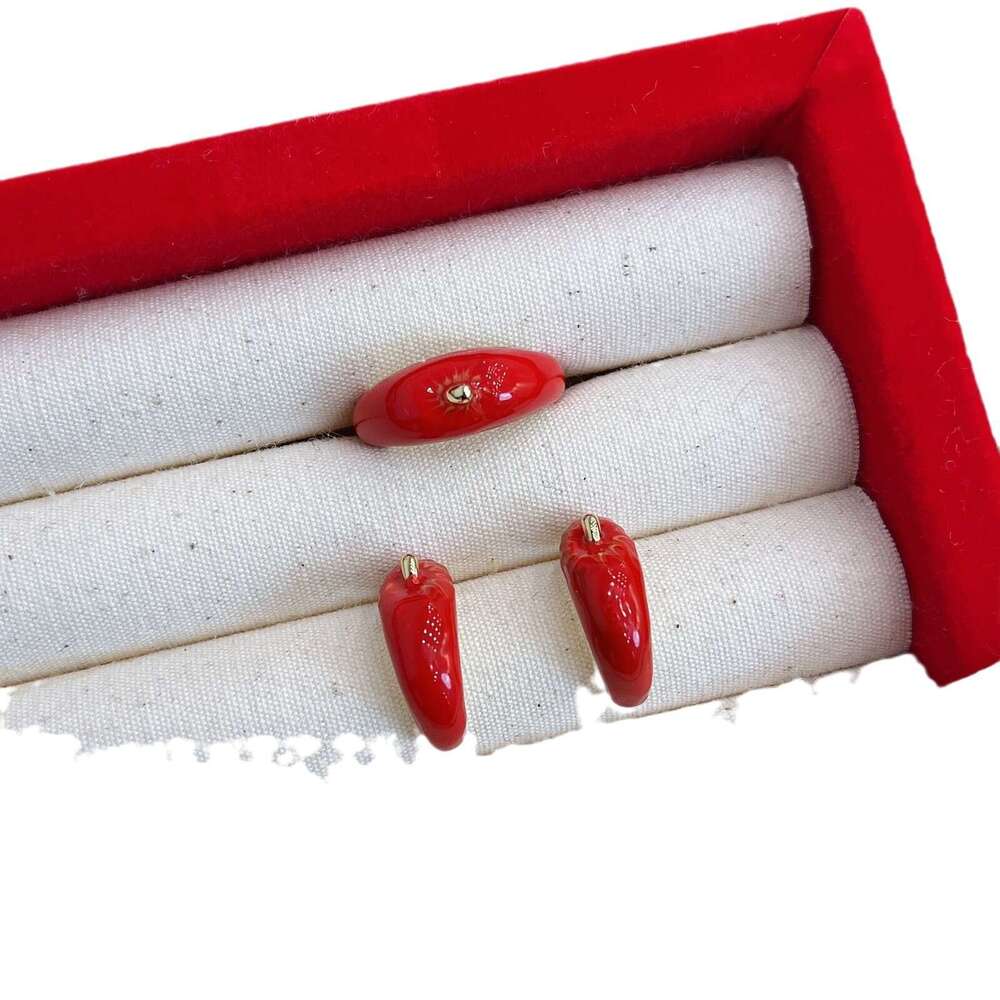 Anchor Red Drop Glaze Earrings for Women, Autumn and Winter Elegant High-end Sense Stud Earrings, Niche Design Hoop Rings f89