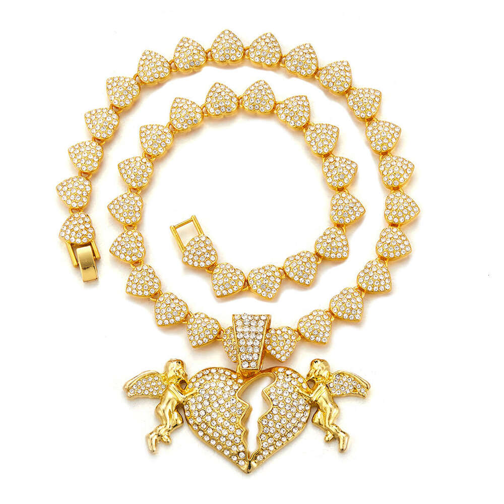 Hip-Hop Style Personality Creative Sense Alloy Full Dia Heart Angel 3D Pendant Necklace