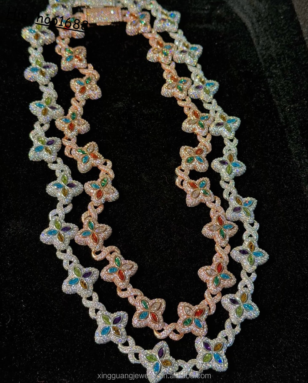 Fashion Fancy Colors Marquise Cut Moissanite Clover Charms Infinity Cuban Links 925 Sterling Silver Cuban Link Chain Jewelry