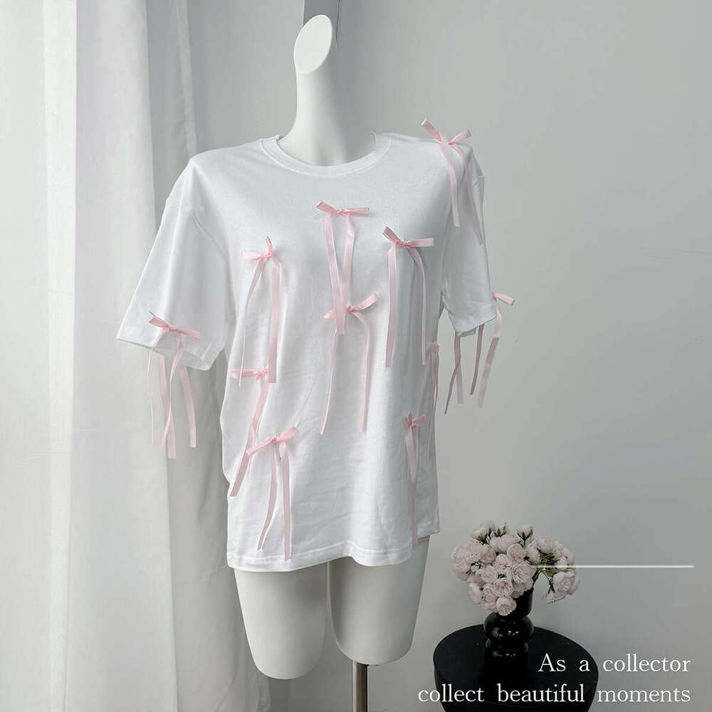 Summer New Long Tassel Short Sleeve T-Shirt For Women Casual Loose Pure Cotton Top Ins Style B5